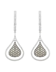 14K White Gold 1.31ct Glamorous Pave Brown & White Diamond Teardrop Earrings