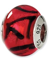 Reflection Beads - 925 Sterling Silver Red & Black Italian Murano Bead