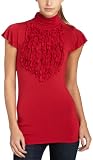 Mac & Jac Women's Drapy Viscose Ruffle Front Turtle Neck,Red Rose,Small