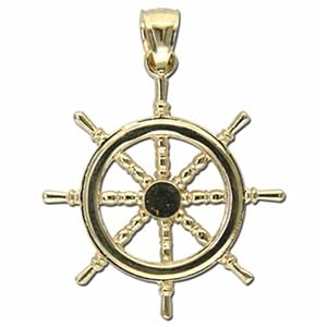 14kt Yellow Gold Ship's Helm Wheel Charm Pendant