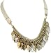 Jack E Ohs NYC Shiny Silver & Gold Plated Leaves & Chains Pailette Bib Necklace on Beige Grosgrain Ribbon