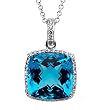 14K White Gold Swiss Blue Topaz and Diamond Pendant