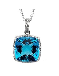 14K White Gold Swiss Blue Topaz and Diamond Pendant -- LIFETIME WARRANTY