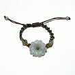 Hand-knotted Carved Daisy Jade Bracelet - Brown/Green Adjustable Cord