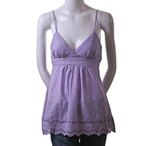 Buy 21 Eyelet Floral Detail Empire Waist Tie Back Spaghetti Strap Woven Blouse Top Lavender by 21