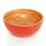 EXP Handmade Mango Wood Decorative Ridge Bowl With Etched Crimson Design