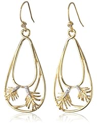 18K Yellow Gold Plated Sterling Silver Two-Tone White Topaz Leaf Teardrop Earrings