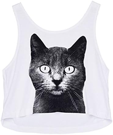 Sweety Fashion Harajuku Cat White Crop Top Cute Teen Girls Short Shirts Tanks