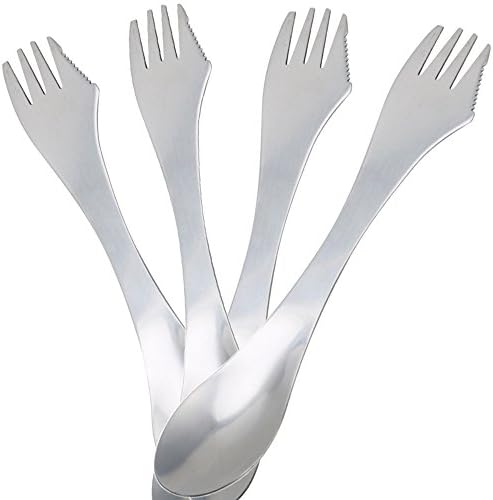 Spork of Steel, Set Of 4 Extra Strong Stainless Steel Sporks, Spoon, Fork &amp; Knife Combo Utensil. Great As Camping Flatware