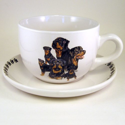 24oz Dog Breed Soup Mug and Saucer - Rottweiler