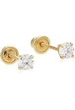 14k Yellow Gold Round Solitaire Cubic Zirconia Cz Basket Stud Earrings with Screw Backs