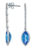 14K White Gold Blue Topaz Diamond Drop Earrings