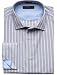 Banana Republic Men's Fitted French Cuff Blue/Grey Bar-Stripe Dress Shirt