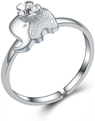 IDOLCO 925 Sterling Silver Lucky Elephant Women Open Ring,Adjustable (Silver )