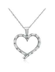 Baguette Diamond Heart Pendant in White Gold