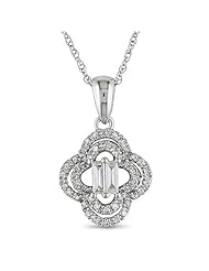 10K White Gold 1/4 CT TDW Parallel and Round Accent Diamond Fashion Pendant With Chain (G-H, I1-I2)