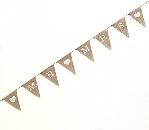 Perfectbaby Ray Mr & Mrs Hessian Burlap Bunting - Wedding or Party Decoration Banner - Vintage Affair