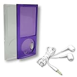 Sleek Apple iPod Nano 5th Generation Hi-Fidelity Crystal Combo - POLAR WHITE, In-Ear Noise Isolation SilverFlex Earbuds wth Silicon Ear Gels - Crystal Cases Purle and Clear