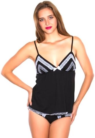 Sweetly Laced Babydoll and Bikini Brief Set (Black and White,M)