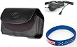 Premium Black Leather Carrying Case Pouch with Belt Clip for SAMSUNG R350 Freeform + Car Vehicle Auto Charger + Free Star Stripes WristBand