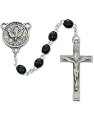 4 x 6 Black Wood Rosary with Holy Spirit Center, Deluxe Gift Boxed