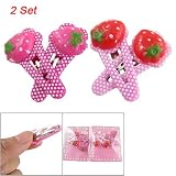 2 Set Fuchsia Red Strawberry Decor Dots Pattern Hair Bow Clip