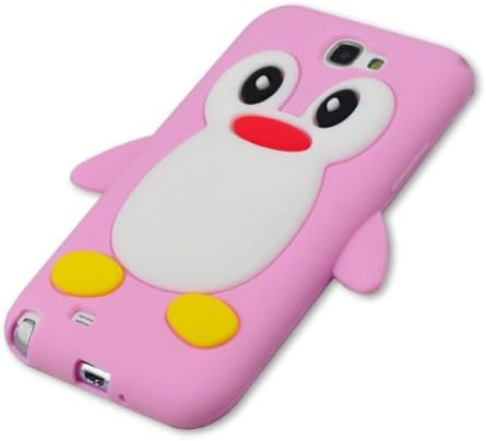 FJX Cute 3D Cartoon Penguin Soft Silicon Case Protective Cover Skin Compatible for Samsung Galaxy Note 2 II N7100 (Pink)