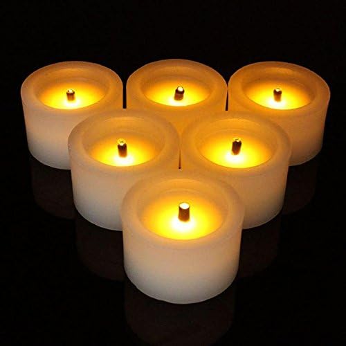 Shine-Co 6000 Flameless Tea Light Battery Powered Romantic Flickering LED Candles Paraffin Wax Style with Timer Function Set 6 Yellow Lighting - Fake Candles