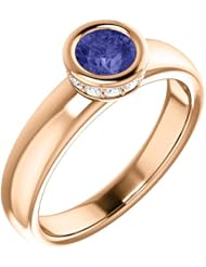 10K Rose Gold 5.00mm Round Cut Tanzanite and Diamond Ring -- LIFETIME WARRANTY