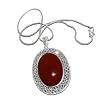 Sterling Silver Pendant with Chain Carnelian Gem Jewelry 2.5 inches