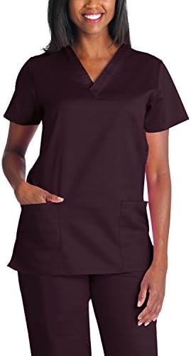 WorkSmartFlex Women's Solid 2-Pocket V-Neck Scrub Top XL Chocolate