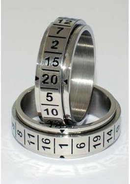 (Size 7) D-20 Spinner Dice Ring. Stainless Steel, Even Odds for All Numbers, Replaces D-20 Dice for Gaming