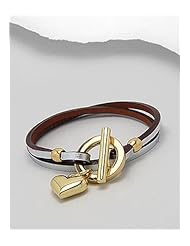 Silver Heart Leather Bracelet In White Base