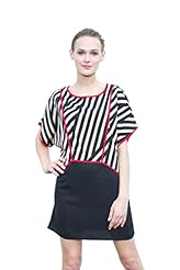 Piping General Print Elbow Length Sleeves Above the Knee Empire   Waistline Round Neck Crepe  Dress