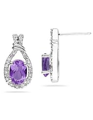 Amethyst & Diamonds Oval Shape Earrings in White Gold