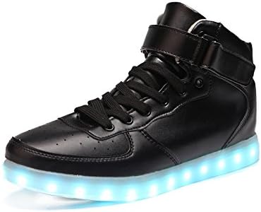 Worobo Unisex LED Shoes Women's Waterproof Flashing Shoes Men's High Top Fashion Sneakers, Black, 14 B/10.5 D/45