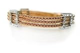 18K Rose Gold Two-Strand, Hand-Woven Mesh Bracelet, Designed With Three Square Shapes, Enhanced With Pave Set Diamonds. ( GH-Color, SI-Clarity; c.t.tw.0.75 CT ).