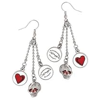 Ed Hardy, Dangling Hearts & Skull Painted Earrings,christian Audigier