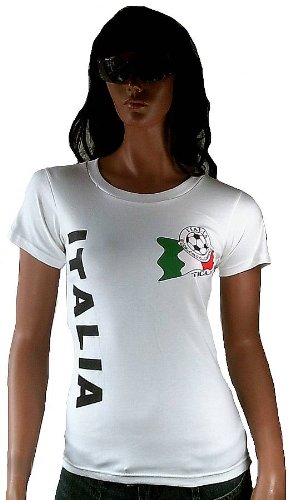 Ticila Damen T-Shirt Miss Italia Italien Italy Forza Squadra Azzurra Azzurri Fussball WM EM Designer Fan Tee Trikot Weiss L 52/54