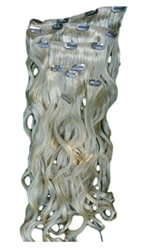 Hair Extensions Clip In Set Extra Long 24 Ins Bleach Blonde Wavy 200 Grms Synthetic