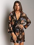La Fee Verte Silk Kimono Robe Gypsy Rose Black