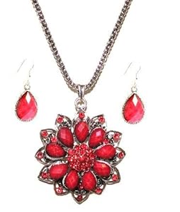 Silvertone Red Crystal 20 Inch Long Necklace Fashion Costume Jewelry