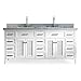 ARIEL Kensington D073D-VO-WHT Double Sink Bathroom Vanity in White | Carrara White Marble Counter-top | 4 Soft Closing Doors | 12 Dovetail Drawers | No Mirror | 73" x 22" x 35"