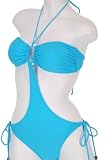Turquise Bandeau Tie Side Monokini Swimsuit with Removable Soft Pads