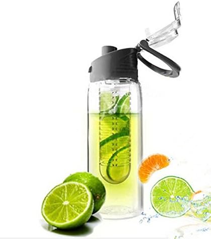 Fruit Infusion Water Bottle with Flip Lid 27 Ounce (800 Ml) Travel Outdoor Sport Hiking Running Gym Camping Drinking Black