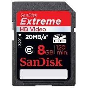 Click here to buy Sandisk 8GB EXTREME SDHC SD Card Class 6 (SDSDX3-8192 Bulk Package).