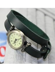 KANO BAK(TM) Green Color Fashion Weave Wrap Around Leather Retro Bracelet Woman Girl Man Bo Wrist Gift Watch