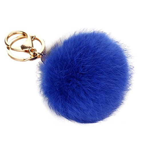 Shensee Rabbit Fur Ball Keychain Bag Plush Car Key Ring Car Key Pendant(Blue)