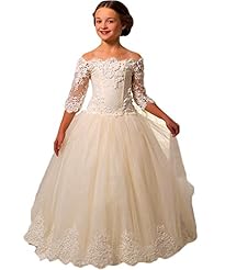 Girls Applique Lace   Ball Gown Flower-Girl Dress 