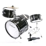 De Rosa DRM316-BK Junior 3 Piece 16 Inch  Drum Set with Chair, Black